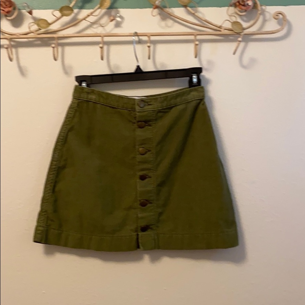Olive green, corduroy button down skirt